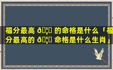 福分最高 🦟 的命格是什么「福分最高的 🦟 命格是什么生肖」